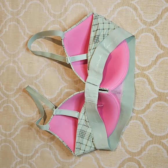 Victorias Secret NWOT Padded Sage Green Plaid & Hot Pink Adjustable Bra 36DD - Picture 2 of 7